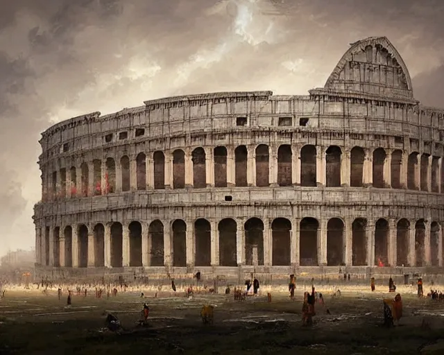 Image similar to a football stadium in the style of ancient rome architecture, art by greg rutkowski and artgerma, stunning concept art, exterior design