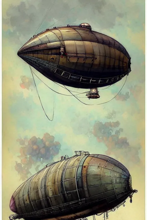 Image similar to (((((1950s steampunk airship blimp dirigible . muted colors.))))) by Jean-Baptiste Monge !!!!!!!!!!!!!!!!!!!!!!!!!!!