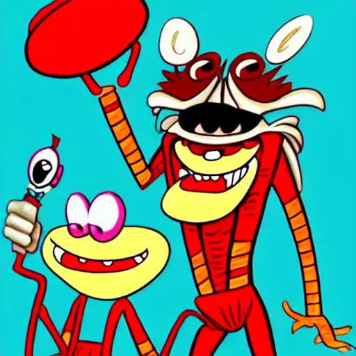 Image similar to freddy kreuger in the style of ren & stimpy