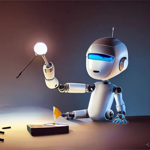 Image similar to photo of a minimalist robot painting a canvas, beautiful lighting, sharp, pixar, details, HD, HDR, 4K, 8K