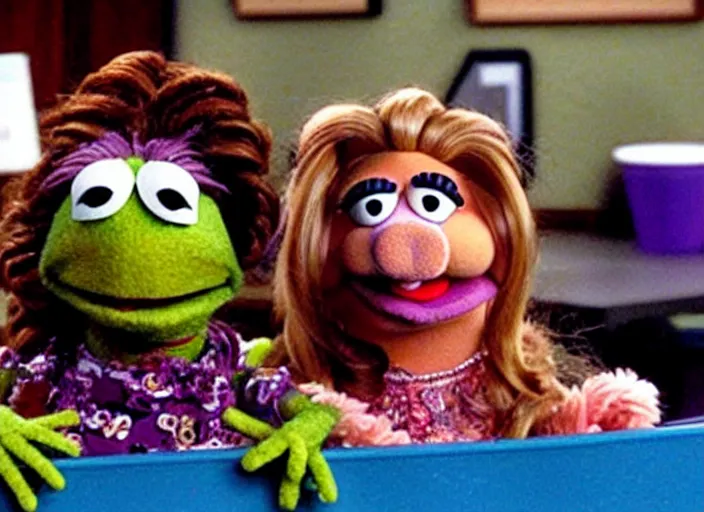 Image similar to film still of!!! muppet muppet!!!!! pam beesly as a muppet muppet muppet as a muppet as a muppet in the tv show the office