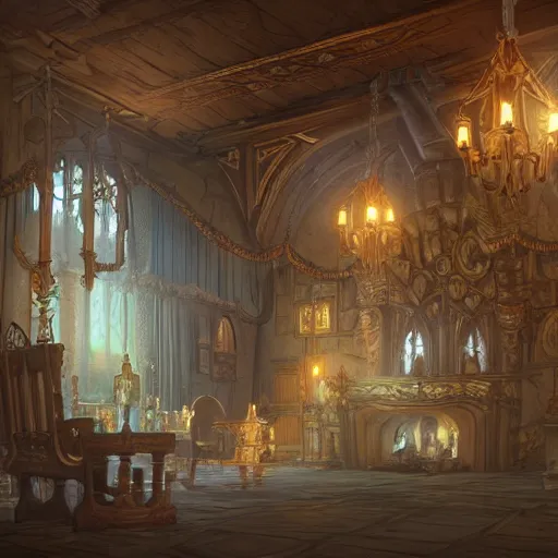 Prompt: interior of a fantasy castle, highly detailed, artstation, digital art