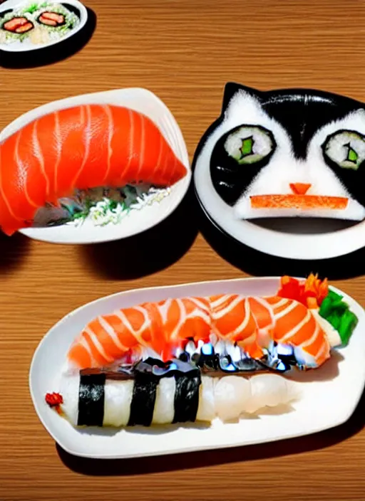 Image similar to clear photorealistic picture of adorable cats made out of sushi