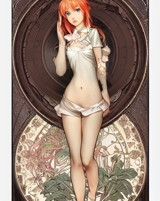 Image similar to illustrated by artgerm, range murata, alphonse mucha