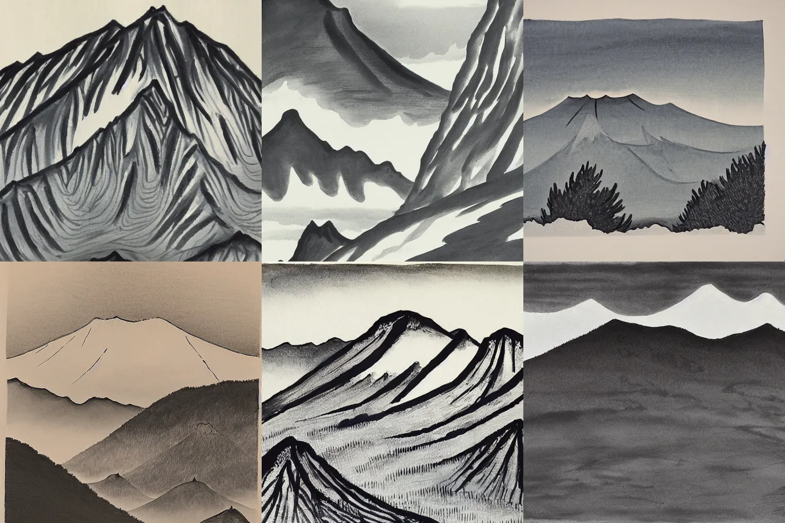 Prompt: mountain after a shower yokoyama taikan, sumi ink painting