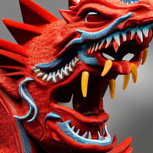 Prompt: close up 3 d toy chinese bestiary dragon as funco toy smoking dmt, war cry, plastic, sss, octane 4 k render, studio lighting, artstation, cyan photographic backdrop, 1 0 5 mm, f 2. 8 aperture