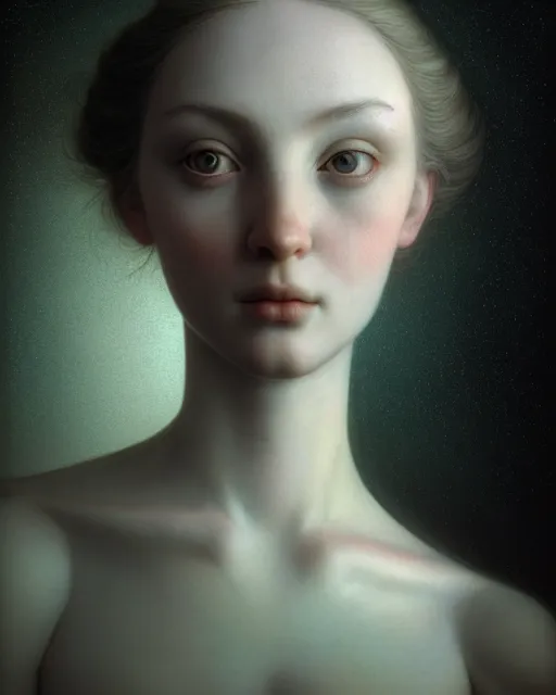 Image similar to dreamy, subsurface scattering, white, young beautiful goddess in cosmos, octane render, dino valls, mark ryden, joe fenton, michal karcz, highly detailed, rim light, art, cinematic lighting, very coherent, hyper realism, 8 k