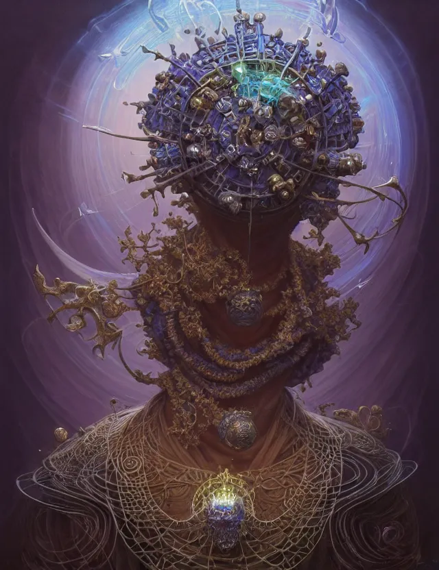 Image similar to front shot of a court jester character, hyperdimensional, bioluminescent hypercubes, ((intricate)), elegant, highly detailed, centered, (((artstation, concept art, smooth, sharp focus, artgerm, Tomasz Alen Kopera, Peter Mohrbacher, donato giancola, Joseph Christian Leyendecker, WLOP, Boris Vallejo))), mugshot!!!!!, ugly!!!!!!, octane render, nvidia raytracing demo, grainy, muted, 8K, digitalblasphemy