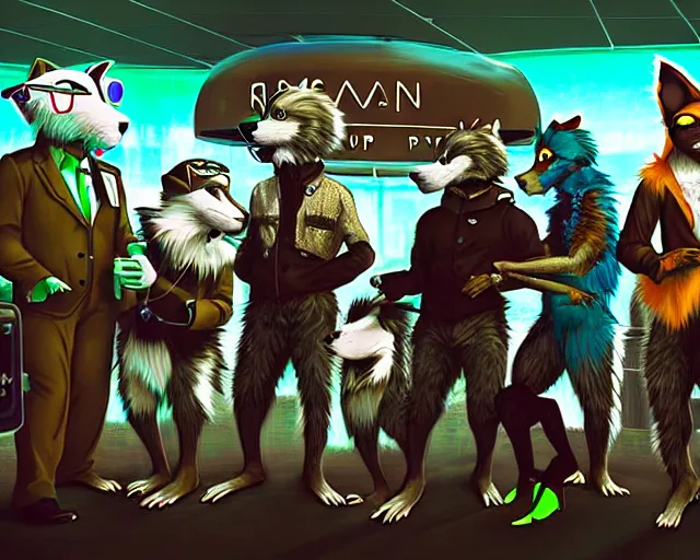 Image similar to high - resolution photograph from a raypunk era furry fandom convention ( midwest furfest 2 0 4 7 ), taking place after the genetic revolution and singularity. photorealistic.