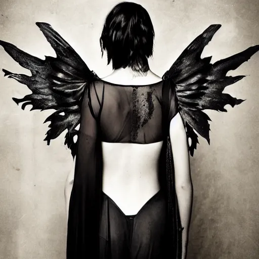 Image similar to a portrait of goth beauty with demonic wings, a photograph taken by Juan Francisco Casas