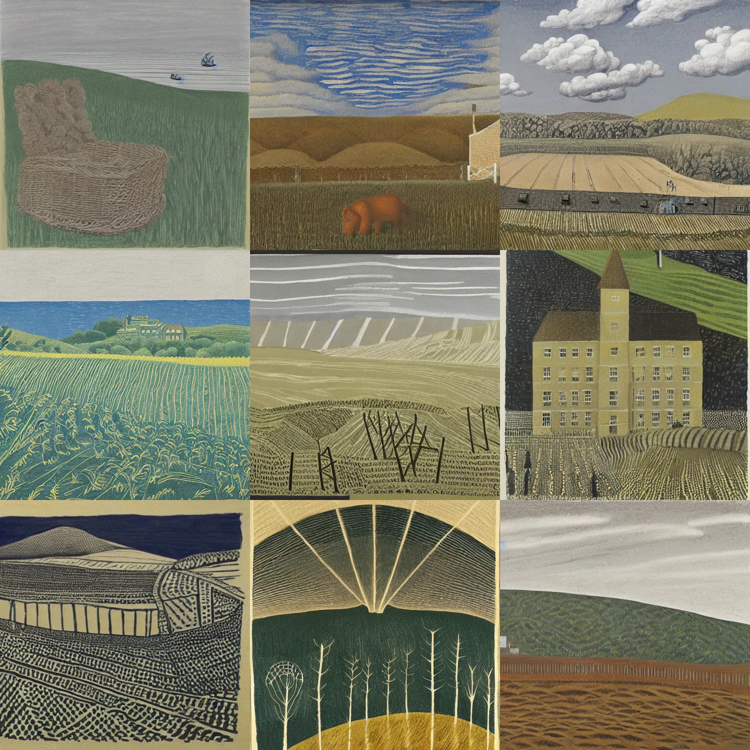 Prompt: an artwork by eric ravilious