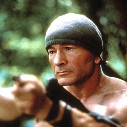 Image similar to a film still of patrick stewart in the movie rambo