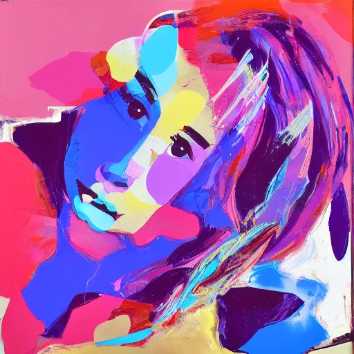 Prompt: painting of Ariana Grande, abstract expressionism, in the style of John Chamberlain