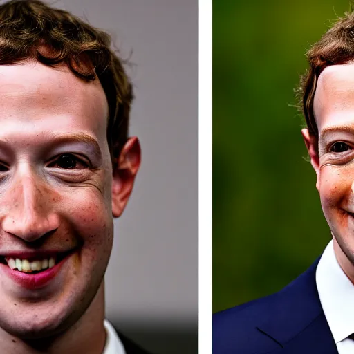 Prompt: 4 k highly detailed portrait photography of mark zuckerberg smiling happy and satisfied