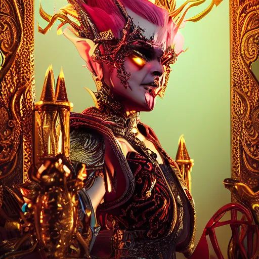 Prompt: portrait of evil princess, warlord, glowing, blood, ornate and intricate, jaw dropping, dynamic lighting, intricate and detailed, 4 k octane render