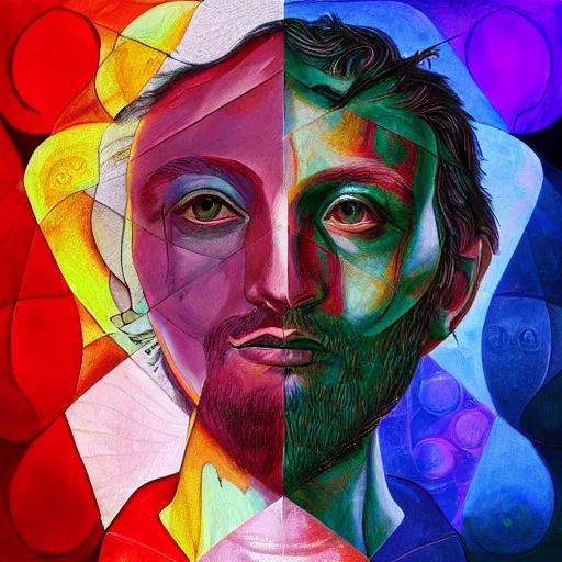 Image similar to A rendition of Vitruvians by Vinci but for Coldplay's album cover, portrait, elegant, intricate, digital painting, concept art, sharp focus, illustration