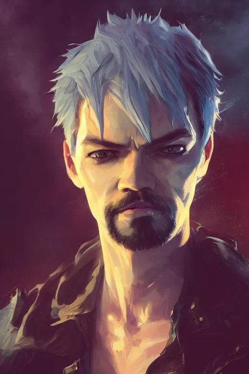 Image similar to A fancy portrait of jacksepticeye by Greg Rutkowski, Sung Choi, Mitchell Mohrhauser, Maciej Kuciara, Johnson Ting, Maxim Verehin, Peter Konig, devil may cry, 8k photorealistic, cinematic lighting, HD, high details, dramatic, dark atmosphere, trending on artstation