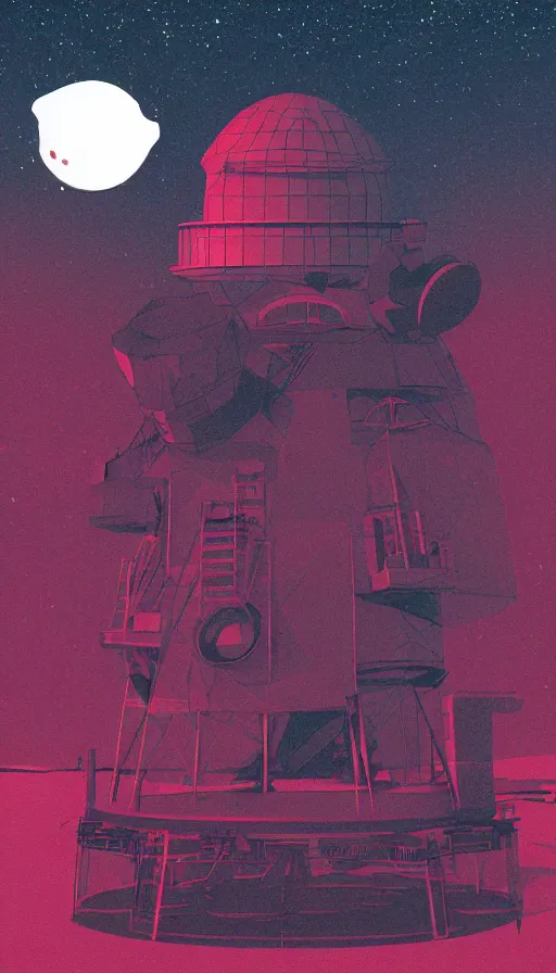 Prompt: observatory, large telescope, sharp focus, james gilleard, risograph, cinematic, game art