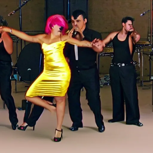Image similar to latin dance band in the style of natalia agatte. lively. colorful. hd.
