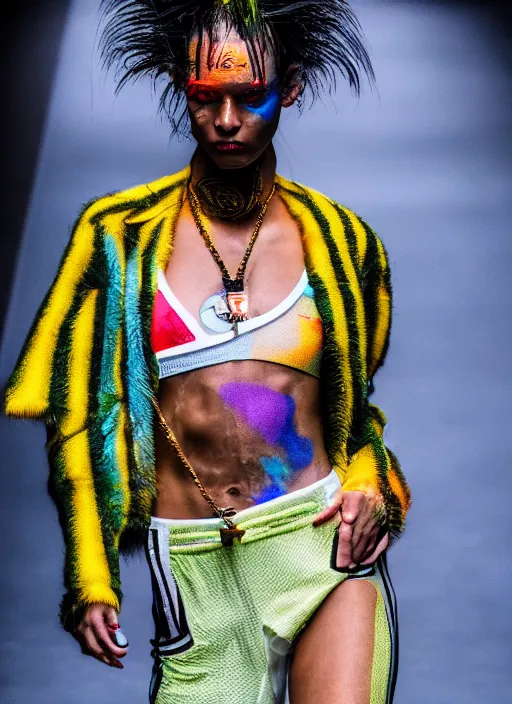 Image similar to hyperrealistic and heavy detailed adidas avant garde runway show of movie the fifth element diva, leica sl 2 5 0 mm, vivid color, high quality, high textured, real life