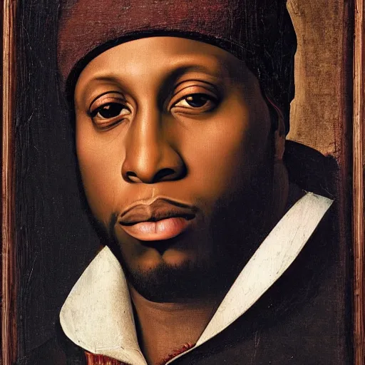 Image similar to a renaissance portrait painting of talib kweli by giovanni bellini