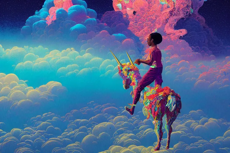 Prompt: stunning portrait of obama riding a unicorn by victo ngai, kilian eng vibrant colors, winning - award masterpiece, fantastically gaudy, aestheticly inspired by beksinski and dan mumford, 4 k upscale with simon stalenhag work, sitting on the cosmic cloudscape