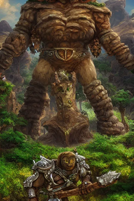 Image similar to zelda fantasy art giant golem troll wood rock greeble gemstone, global illumination ray tracing hdr fanart arstation by sung choi and eric pfeiffer and gabriel garza and casper konefal