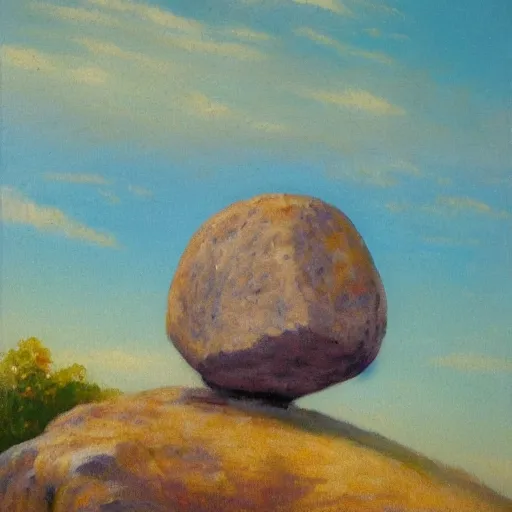 Image similar to impressionist painting of a round boulder on a pedestal smoking a cigarette, brown background