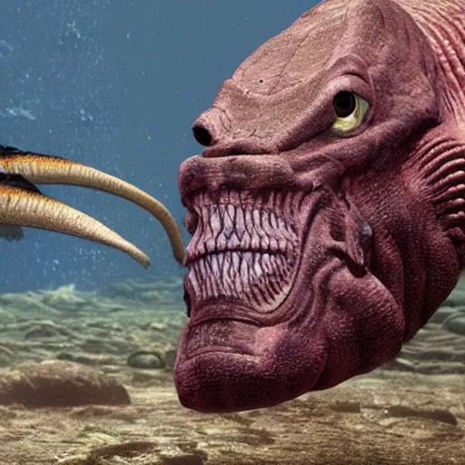 Prompt: a cinematic photo of a paleozoic creature