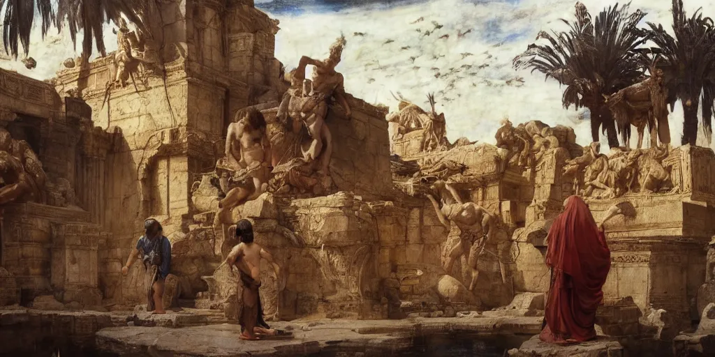 Image similar to fake oracles of Mesopotamian lie, by Edgar Maxence and Ross Tran and Michael Whelan and Da Vinci and Caravaggio and J.M.W Turner and Bruegel intricate line drawings, cinematic, establishing shot, 4k resolution,