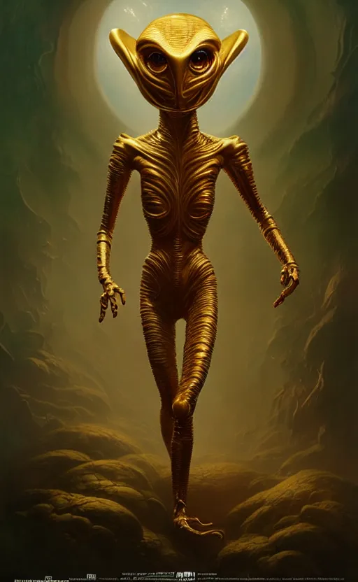 Image similar to exquisite imaginative alien creature poster art, humanoid, gold, movie art, by lucusfilm, weta studio, tom bagshaw, james jean, frank frazetta, 8 k, denoised