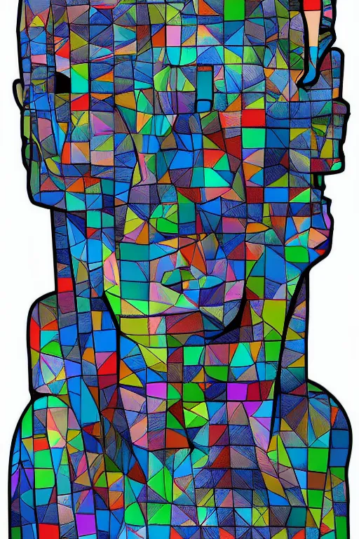 Prompt: cubist moai statue cutout digital illustration cartoon colorful beeple