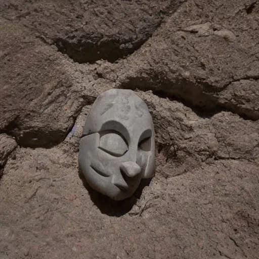 Image similar to archeological discovery of a stone carved minion