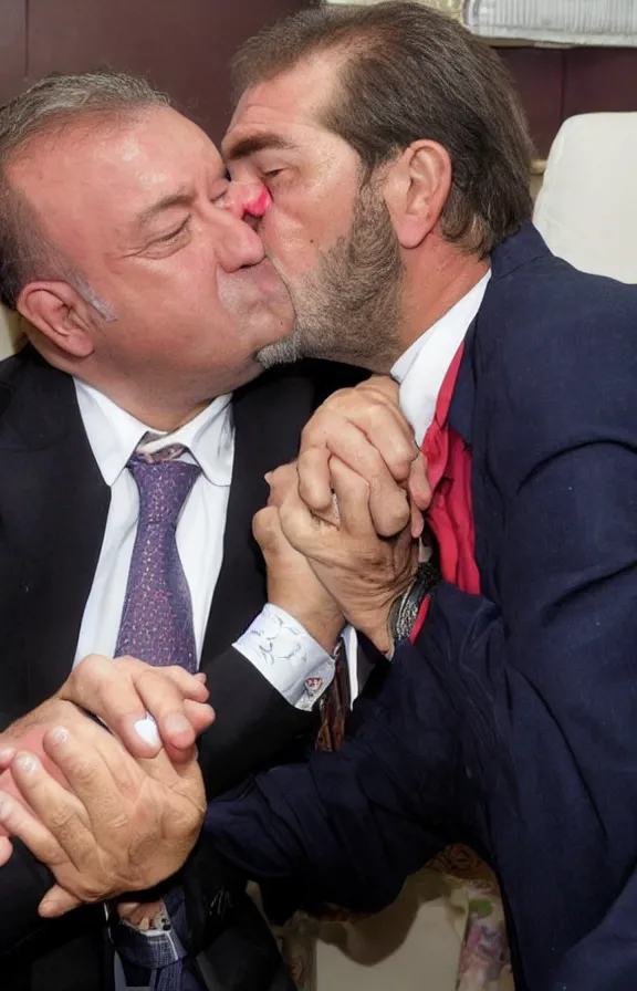 Image similar to jose antonio kast kissing the hand of gabriel boric