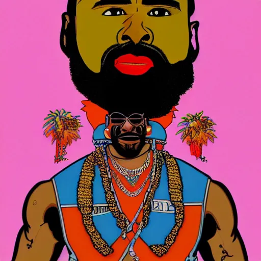 Image similar to mr. t on acid, detailed facial expressions, 1 9 8 0 s aesthetic