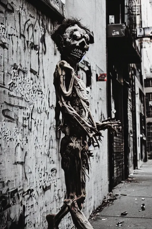 Image similar to 35mm photo of a fungus zombie in a nyc alley