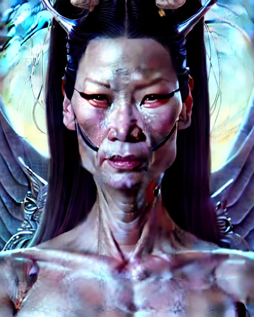 Prompt: beautiful gemini fantasy character portrait, lucy liu kill bill, ultra realistic, wide angle, intricate details, tenet artifacts, highly detailed by peter mohrbacher, hajime sorayama, wayne barlowe, boris vallejo, aaron horkey, gaston bussiere, craig mullins