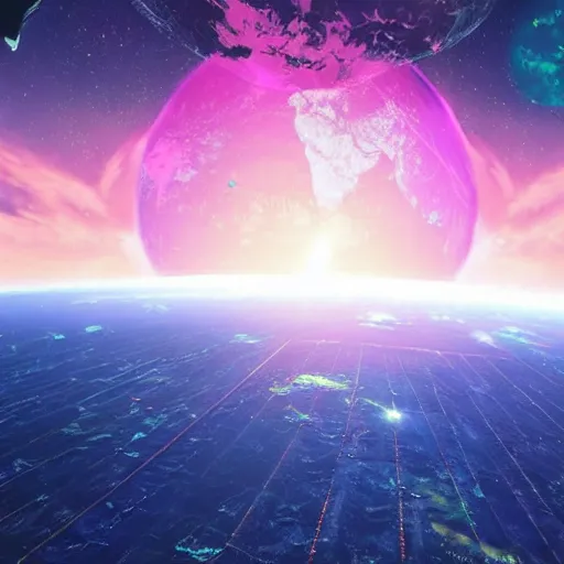 Image similar to earth in space digital art synthwave detailed sharp focus synthwave art aesthetic octane render raw cinematic