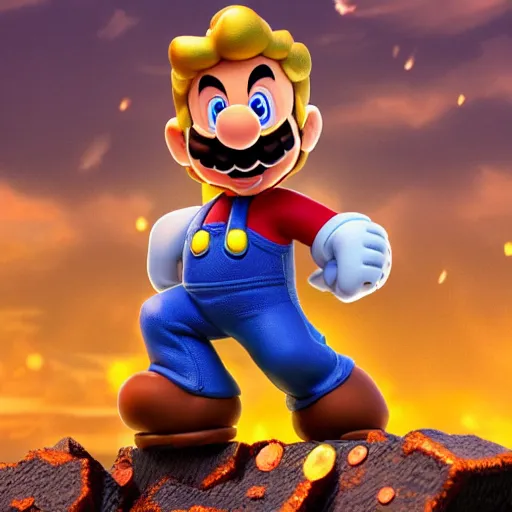 Prompt: super mario standing atop a defeated thanos, highly detailed, photorealistic