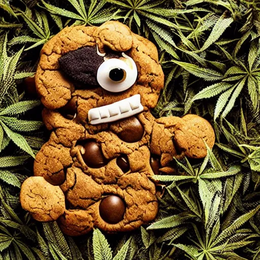 Image similar to cookie monsta plush made of weed buds eating a cookie photography portrait stylised jonathan zawada lit from multiple angles soft