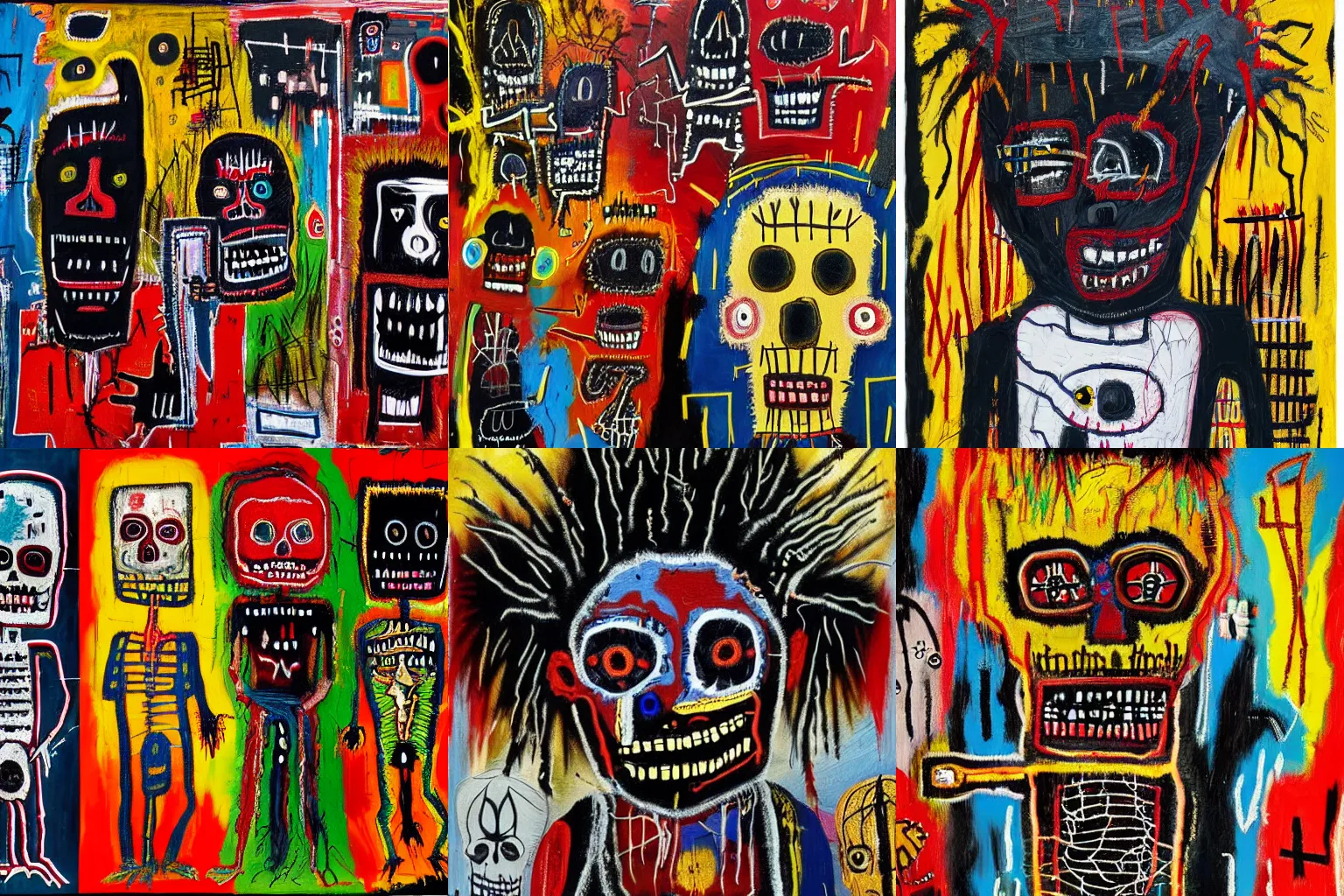 Image similar to extremely highly detailed scary evil terrifying haitian black voodoo dolls paintings by Jean-Michel Basquiat, 8k, , high textures, hyper sharp, insanely detailed and intricate, super detailed, 4k HDR high quality