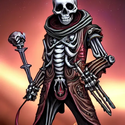 Image similar to skeleton space pirate holding a vibrosword, epic fantasy character art