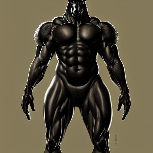 Image similar to an enormously muscular black - coated anthro horse at a research facility wearing skintight body armor, highly detailed, digital painting, artstation, concept art, illustration, art by artgerm, greg rutkowski, wlop