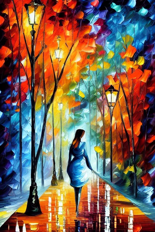 Prompt: the abstract painting of an image of a lady artistic flat illustration by leonid afremov