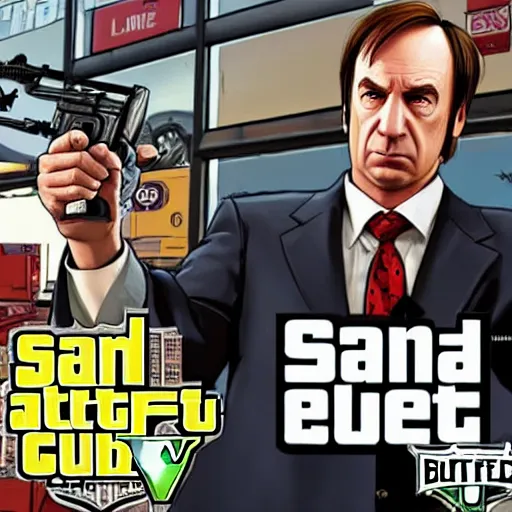 Image similar to Saul Goodman from Better Call Saul as a GTA character portrait, Grand Theft Auto, GTA cover art