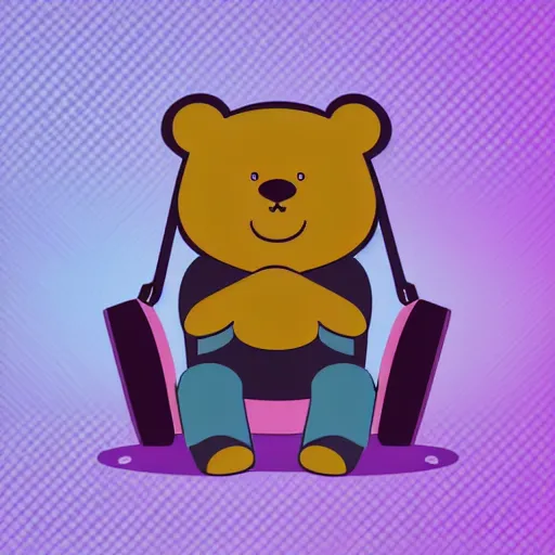 Image similar to podcast vector logo of cute cuddly bear listening to music, podcast, microphone, melodic, dreamy, isometric, adorable, octane render, golden ratio, 4k UHD, iconic design