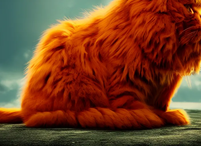 Prompt: photograph of a gigantic large fluffy orange tabby cat, beautiful majestic maine coon, trending artstation, digital art, aesthetic, 4 k, realistic, octane render, photograph, lightroom