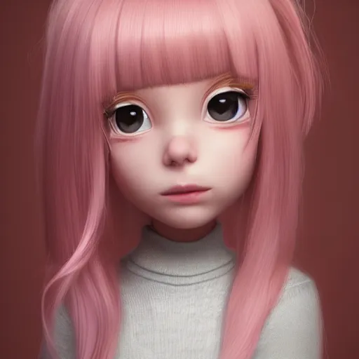 Image similar to A portrait of Nikki from Shining Nikki and Love, a cute 3d cgi toon young woman with long light pink hair, full bangs, hazel eyes, full face, light makeup, pale skin, Chinese heritage, cute outfit, medium shot, mid-shot, hyperdetailed, 8k, trending on artstation, as a Pixar character