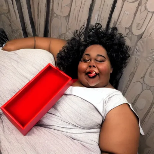 Image similar to - i fat girl dead in a red coffin wood box