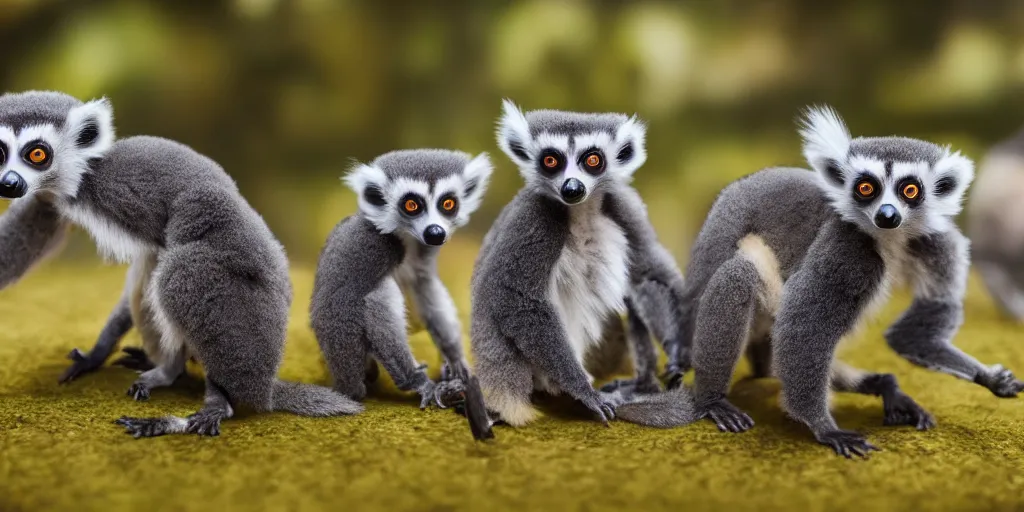 Prompt: a photo of 8k cute Lemurs in a park, cinematic lighting, trending on artstation, 4k, hyperrealistic, focused, extreme details, unreal engine 5, cinematic, masterpiece
